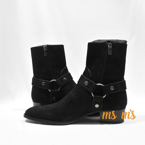 NIB Saint Laurent Black crocodile Suede Boots main image 7